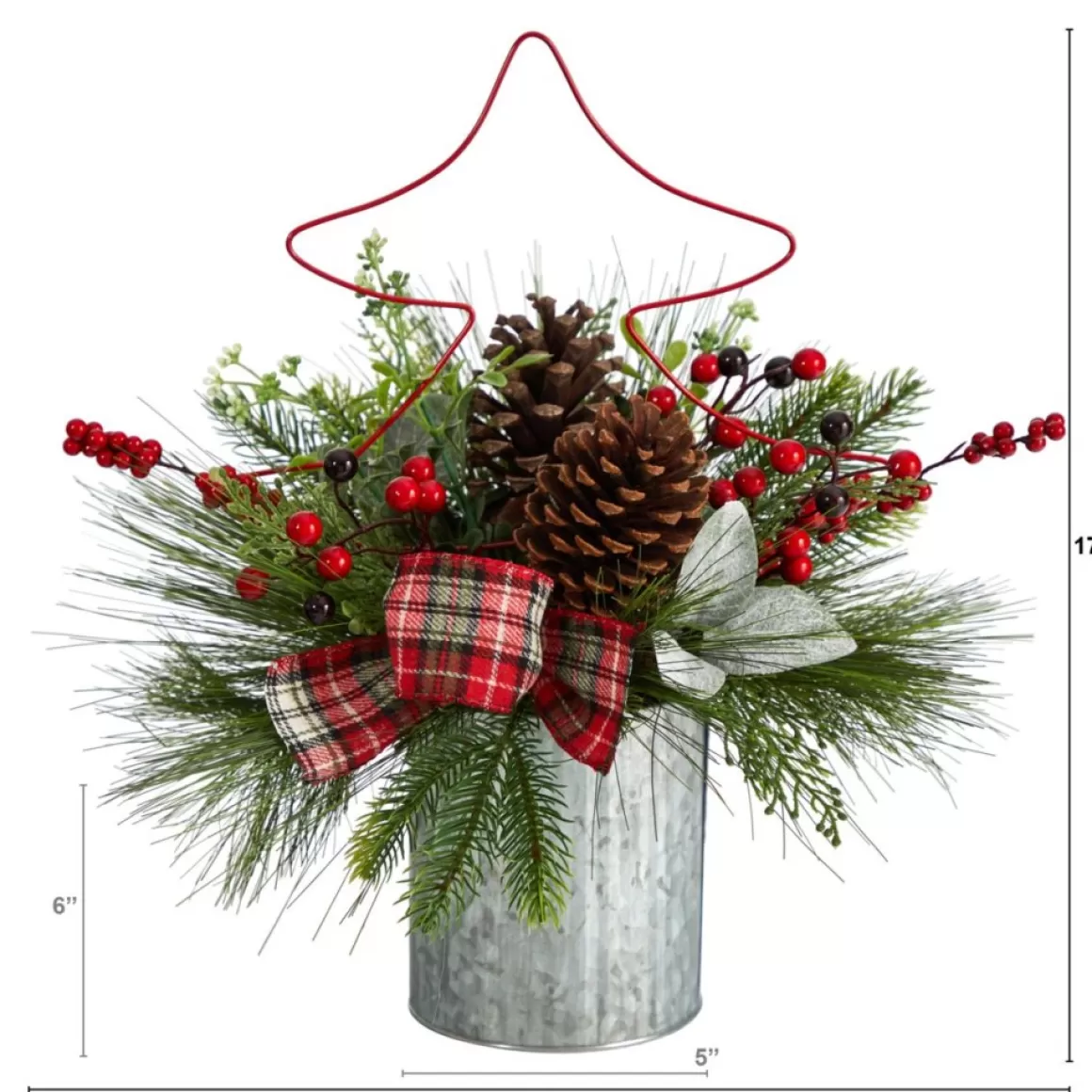 Nearly Natural 17" Pinecone And Berries Christmas With Decorative Metal Vase