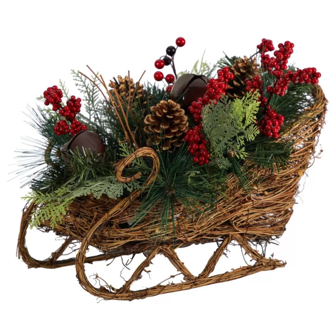 Nearly Natural 18" Christmas Sleigh With Pine, Pinecones And Berries