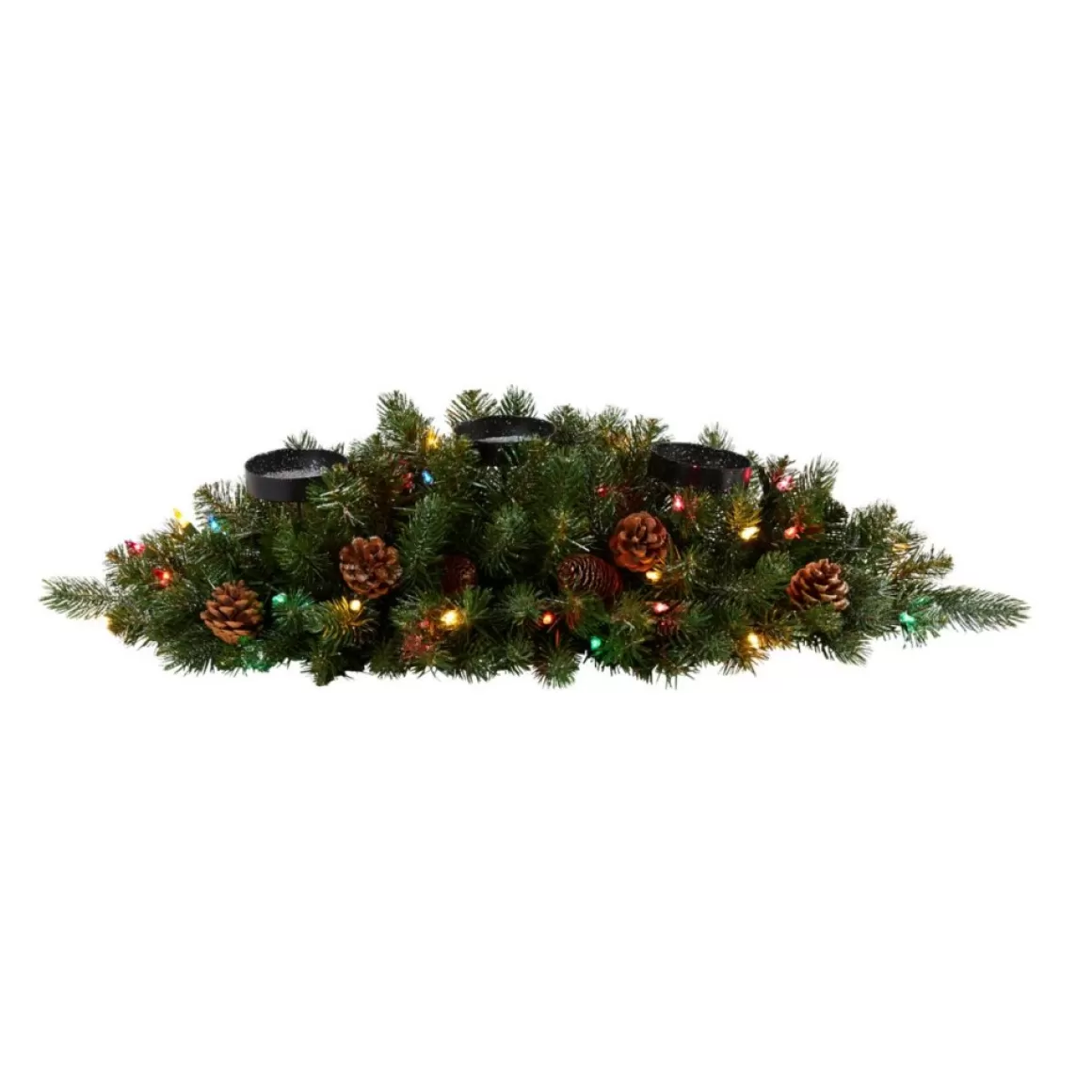 Nearly Natural 30 In. Flocked And Glittered Artificial Christmas Triple Candelabrum With 35 Multicolored Lights And