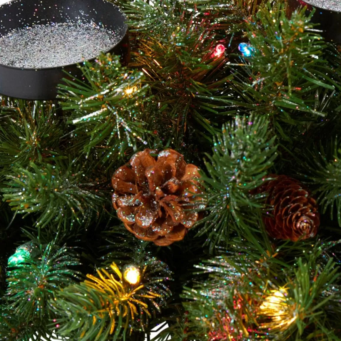 Nearly Natural 30 In. Flocked And Glittered Artificial Christmas Triple Candelabrum With 35 Multicolored Lights And