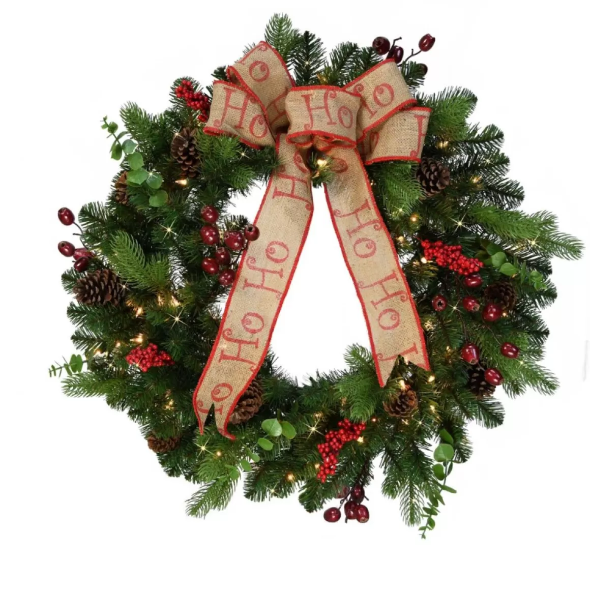 Puleo International 30" Premium Decorated Wreath - 70 Clear Lights