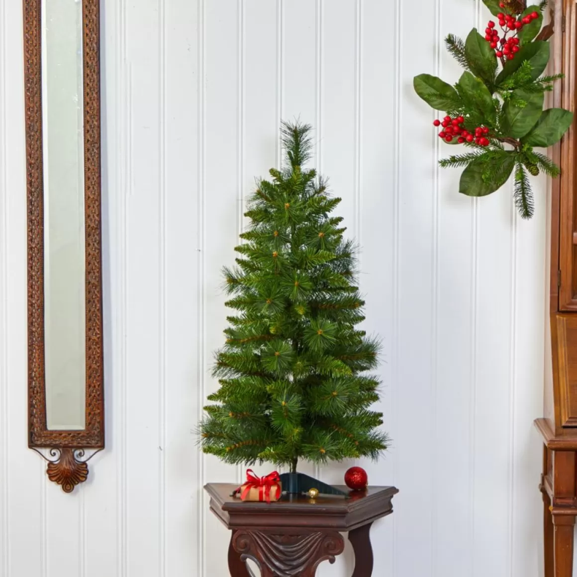 Nearly Natural 3 Ft. New Haven Pine Artificial Christmas Tree With 50 Warm White Led Lights And 93 Bendable Branche