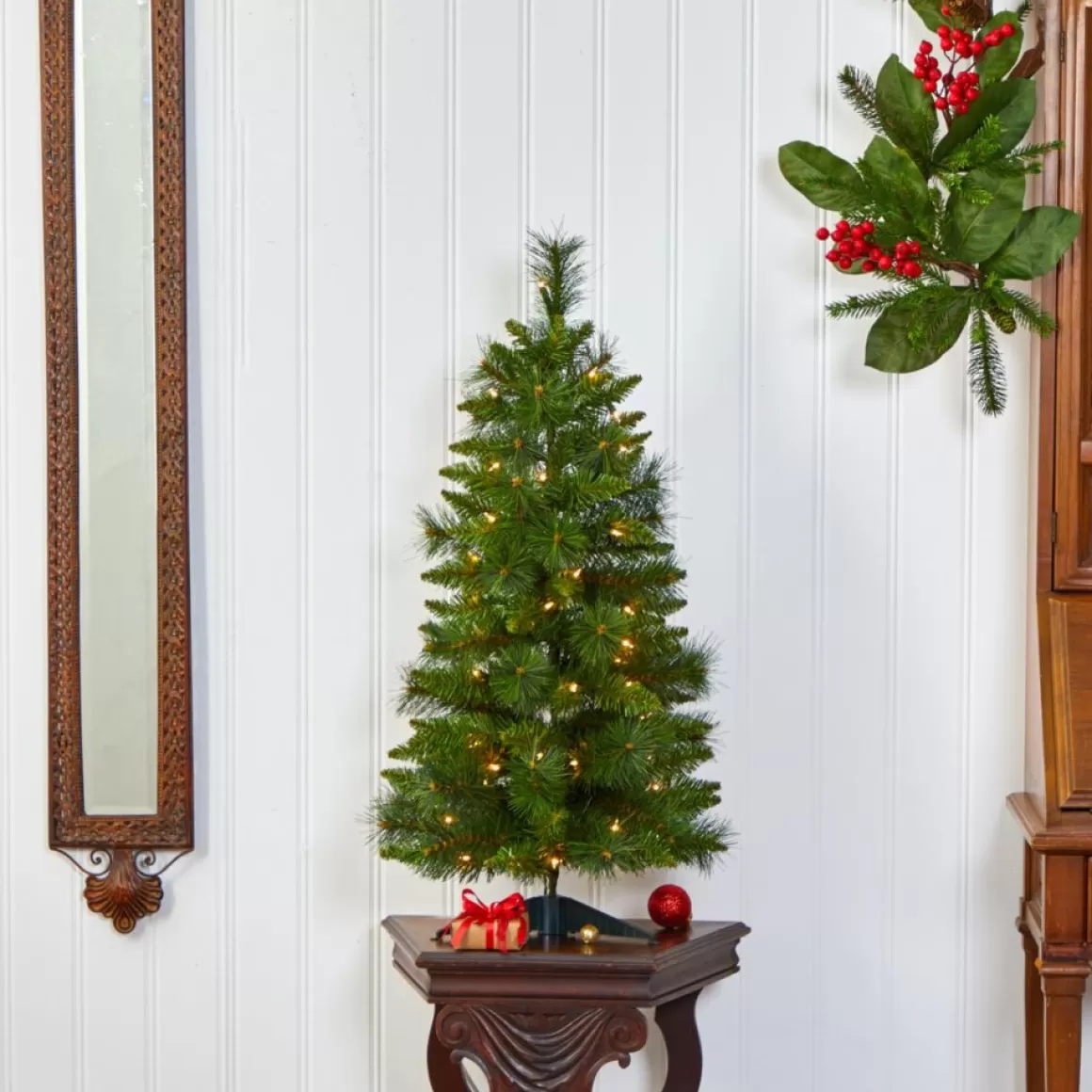 Nearly Natural 3 Ft. New Haven Pine Artificial Christmas Tree With 50 Warm White Led Lights And 93 Bendable Branche