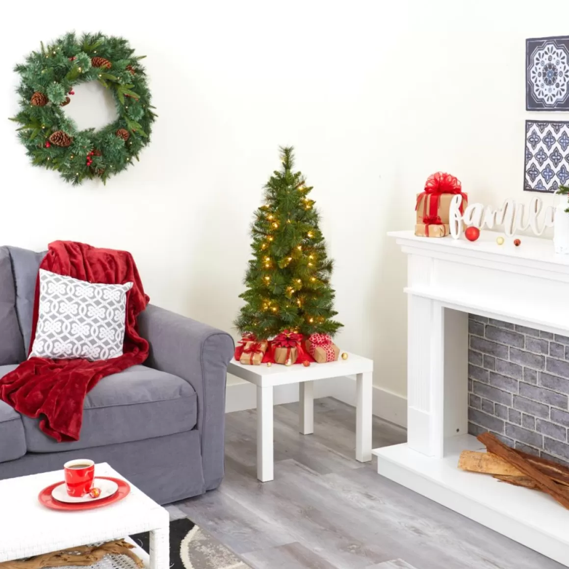 Nearly Natural 3 Ft. New Haven Pine Artificial Christmas Tree With 50 Warm White Led Lights And 93 Bendable Branche