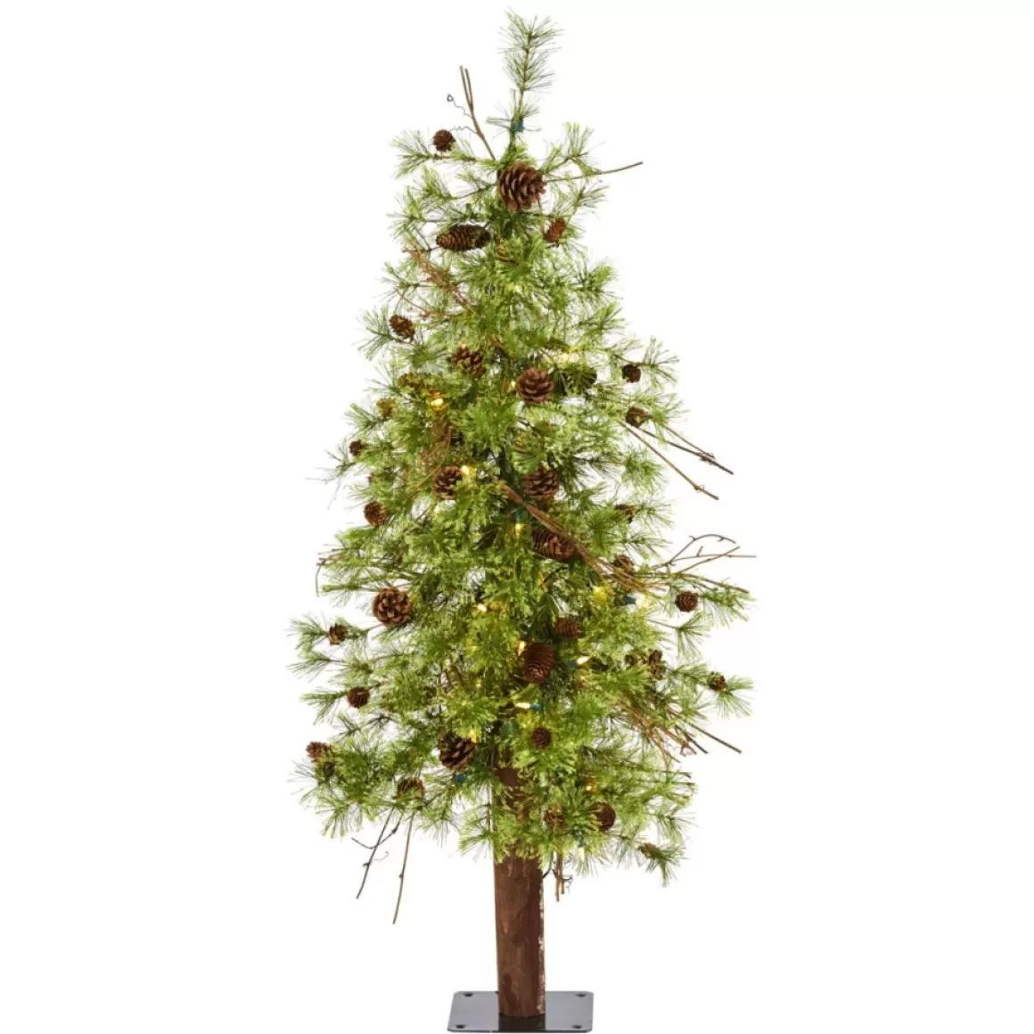 Nearly Natural 4' Wyoming Alpine Artificial Christmas Tree With 50 Clear Multifunction Led Lights And Pine Cones On