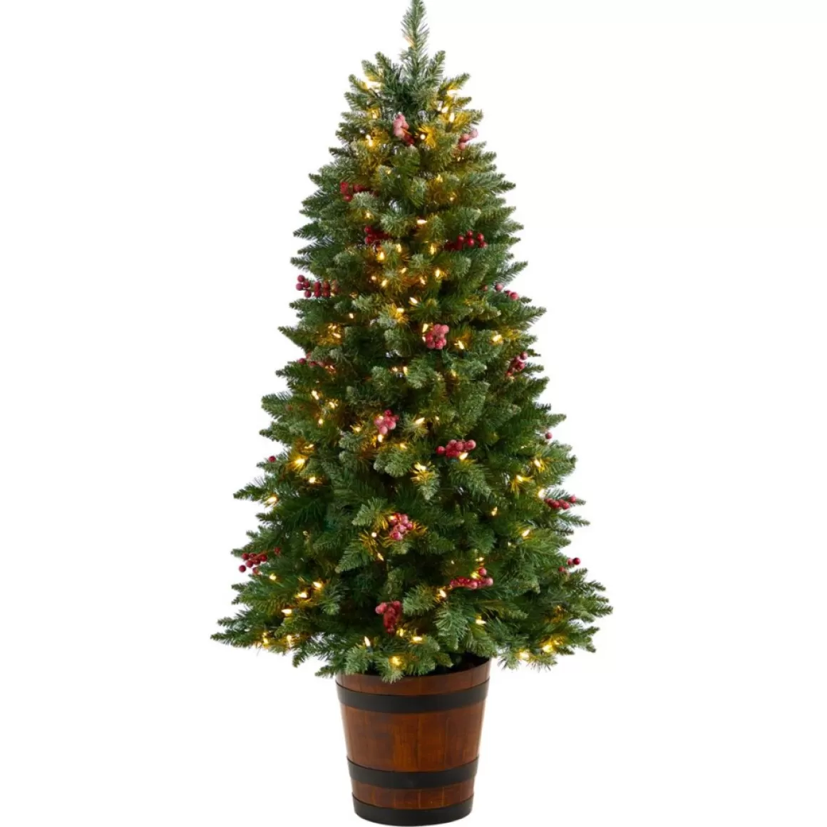 Nearly Natural 5' Frosted Pre-Lit Porch Christmas Tree With 200 Led Lights