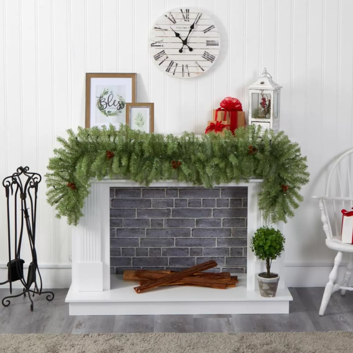 Nearly Natural 6' Christmas Pine Artificial Garland With 50 Warm White Led Lights And Pine Cones