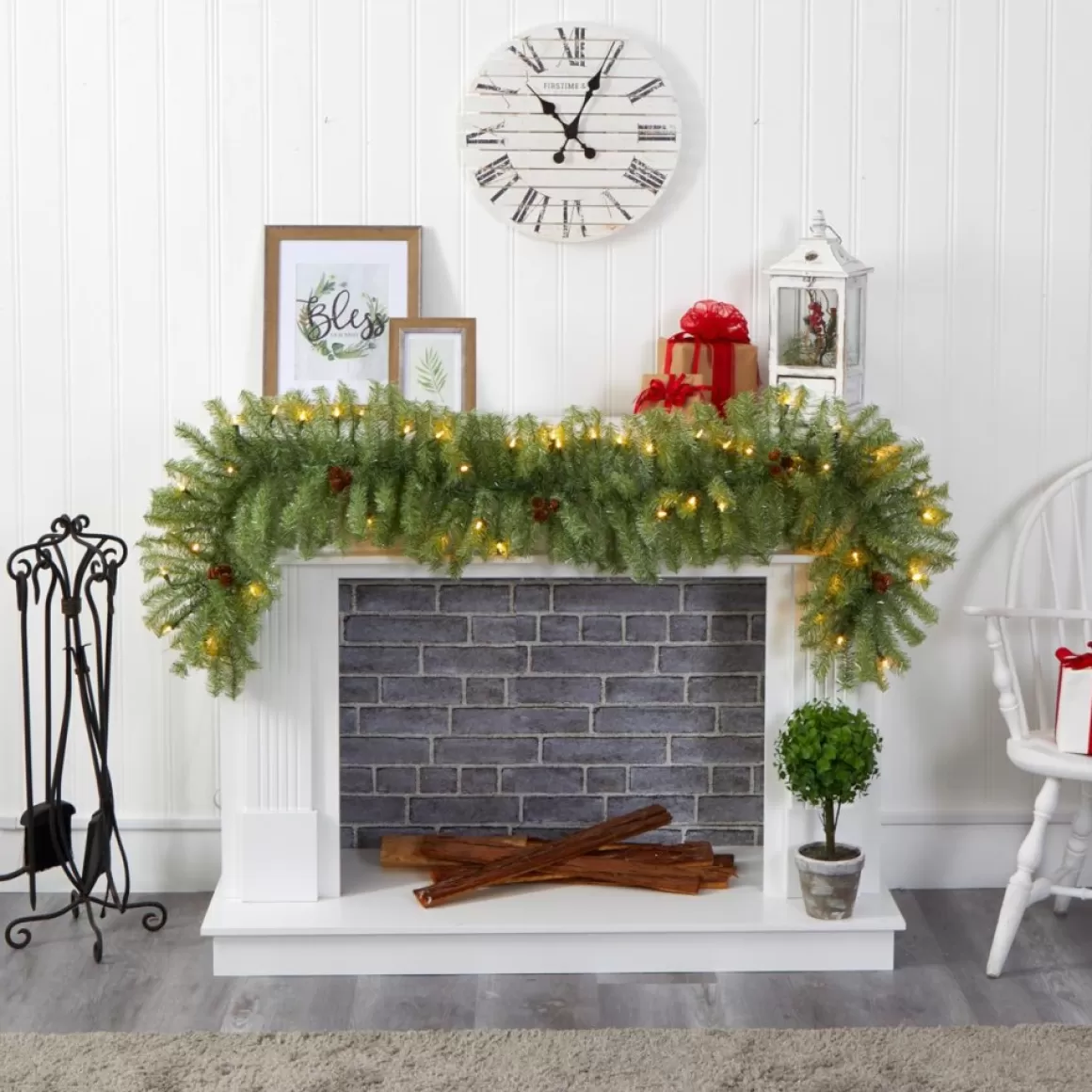 Nearly Natural 6' Christmas Pine Artificial Garland With 50 Warm White Led Lights And Pine Cones