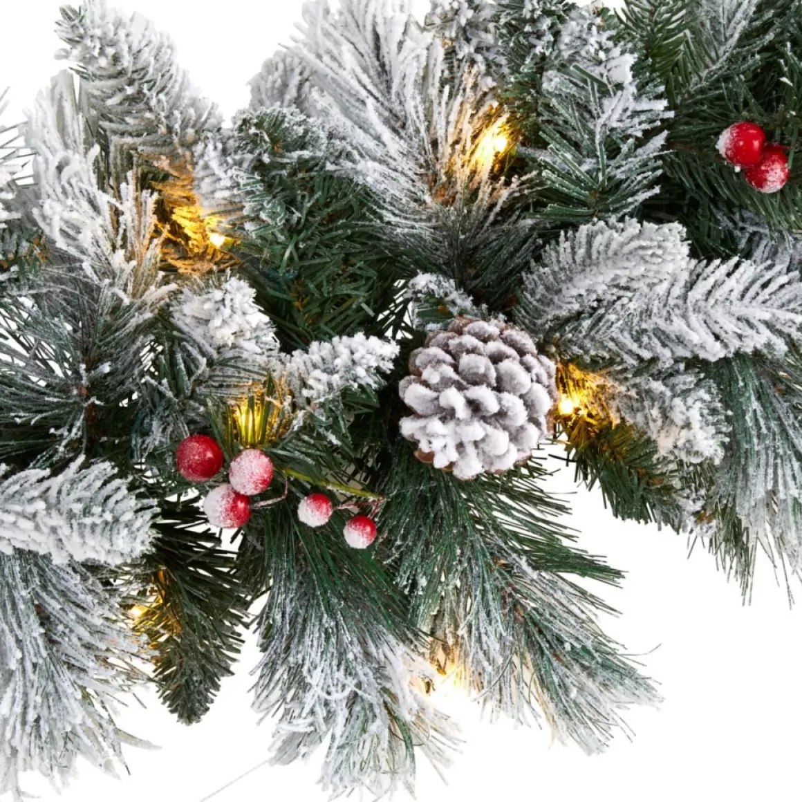 Nearly Natural 6 Ft. Flocked Mixed Pine Artificial Christmas Garland With 50 Led Lights, Pine Cones And Berries