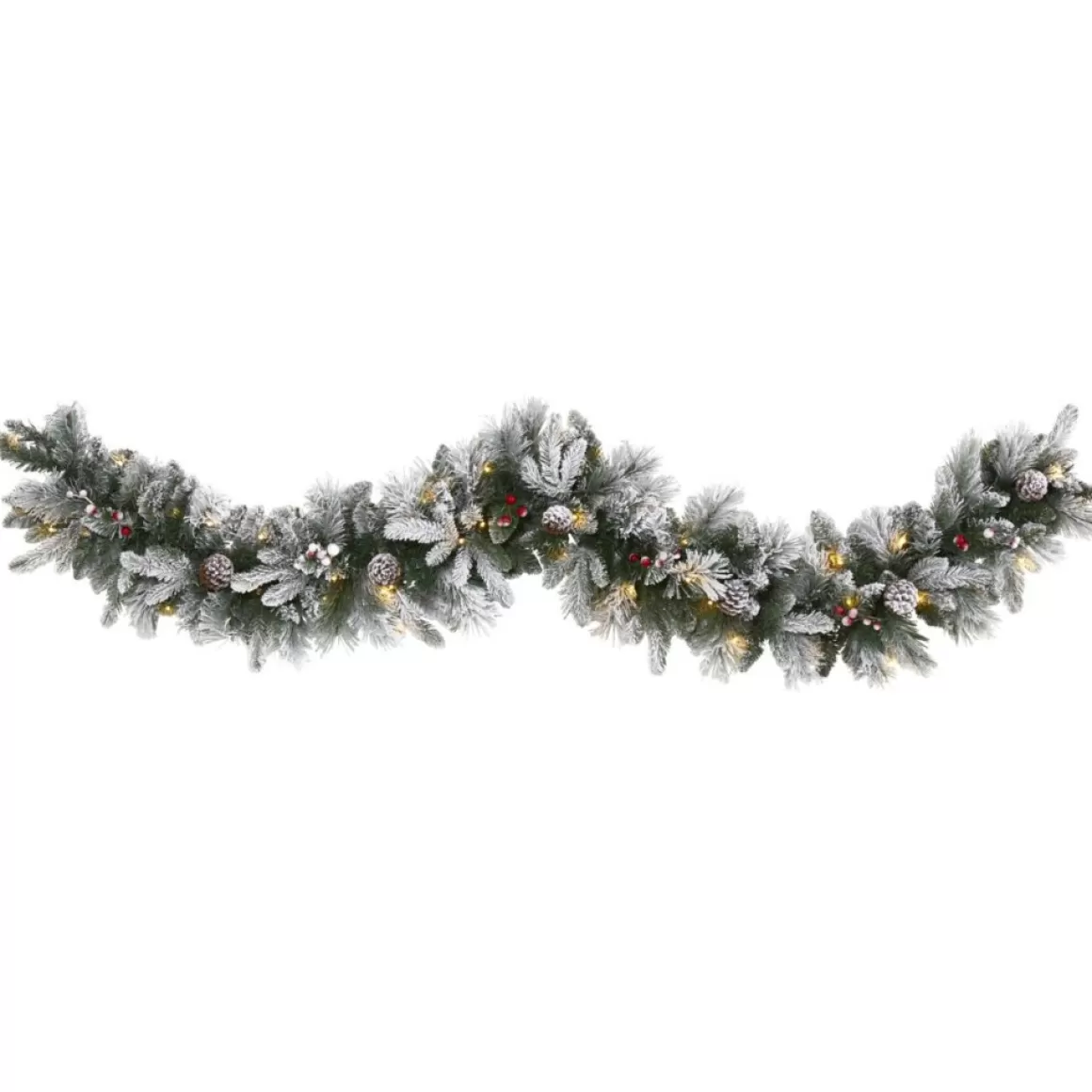 Nearly Natural 6 Ft. Flocked Mixed Pine Artificial Christmas Garland With 50 Led Lights, Pine Cones And Berries