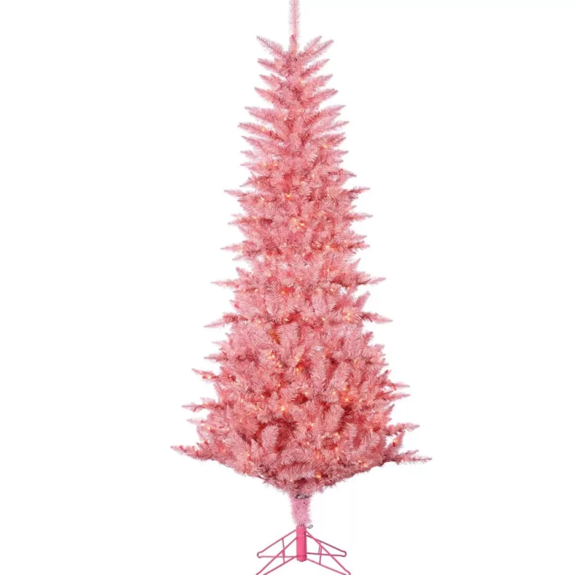 Gerson 7-1/2' Lighted Tinsel Tree - Pink Tuscany