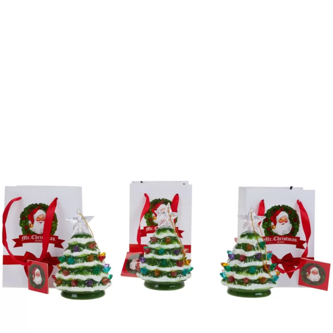 Mr. Christmas As Is Set Of 3 Mini Snow-Tipped Nostalgic Trees With Timer