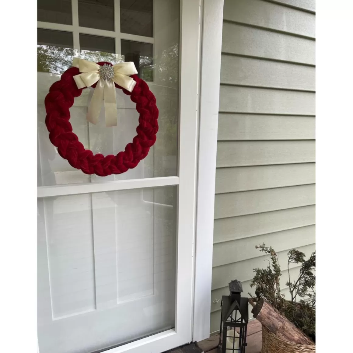 august & leo 19" Braided Velvet Wreath With Jeweled Satin Bow