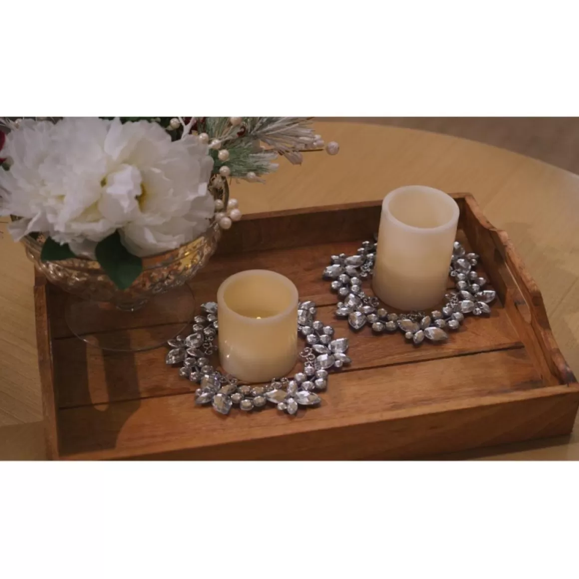 august & leo 7" Jeweled Wreath Candle Rings - Set Of 2