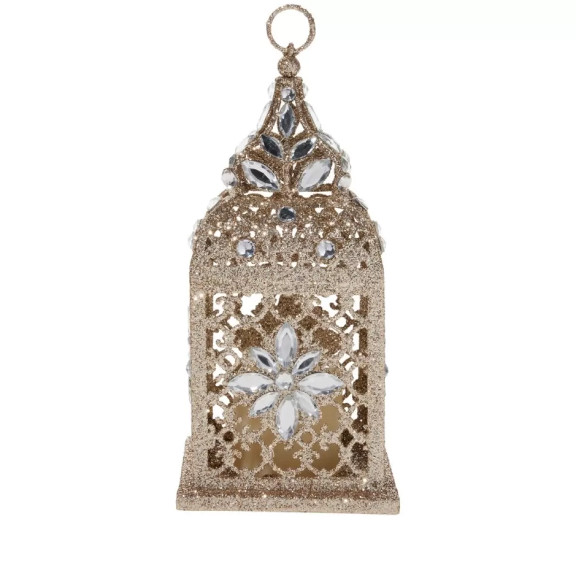 august & leo 9.75" Jeweled Ornate Lantern With Candle