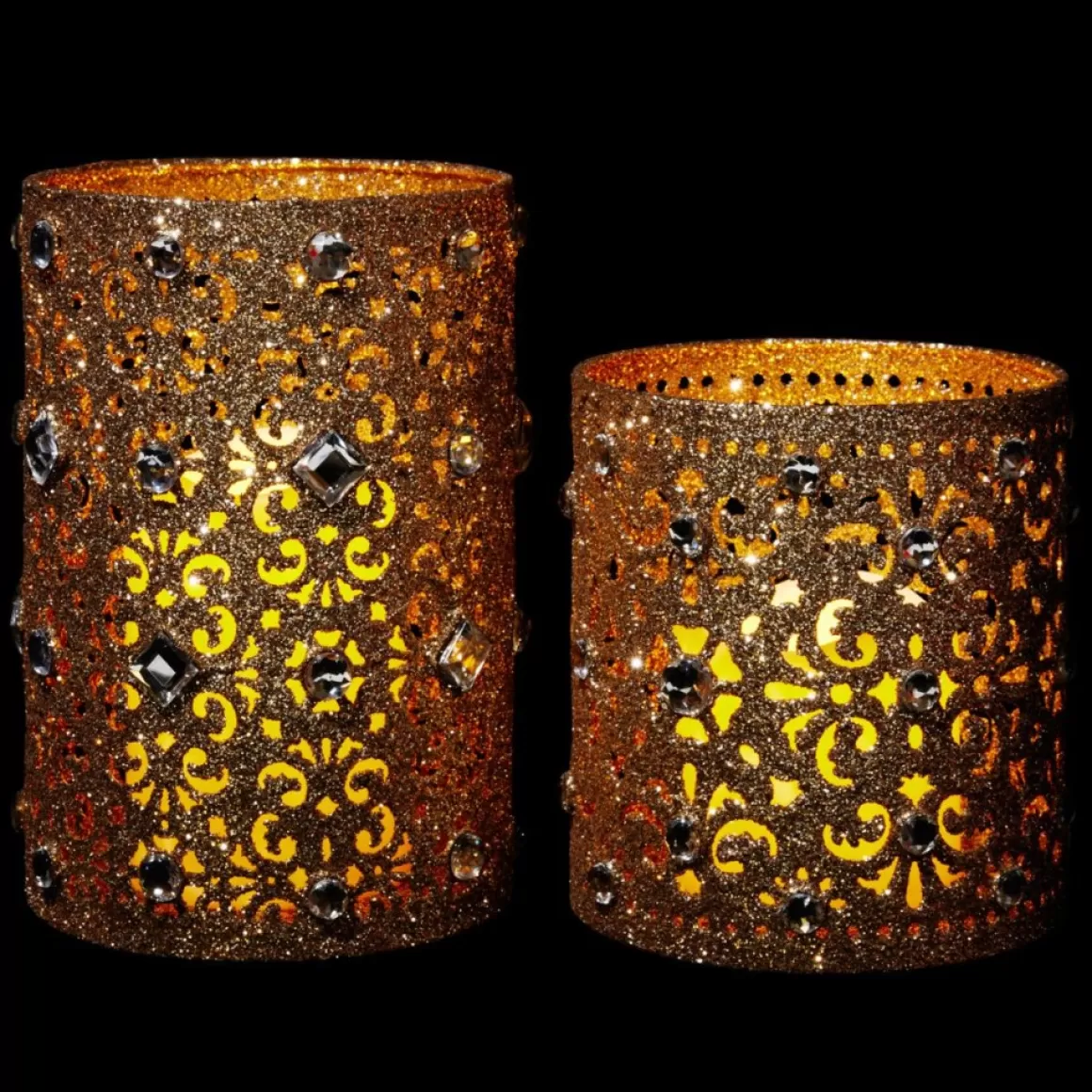 august & leo Jeweled Glitter Hurricanes With Led Candles 2-Piece Set