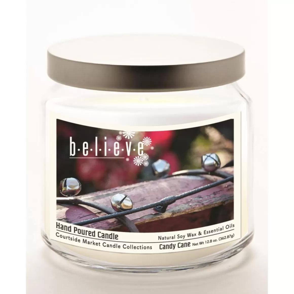 Courtside Market Courtside Maraket Believe Wax Candle In Glass Jar With Silver Lid