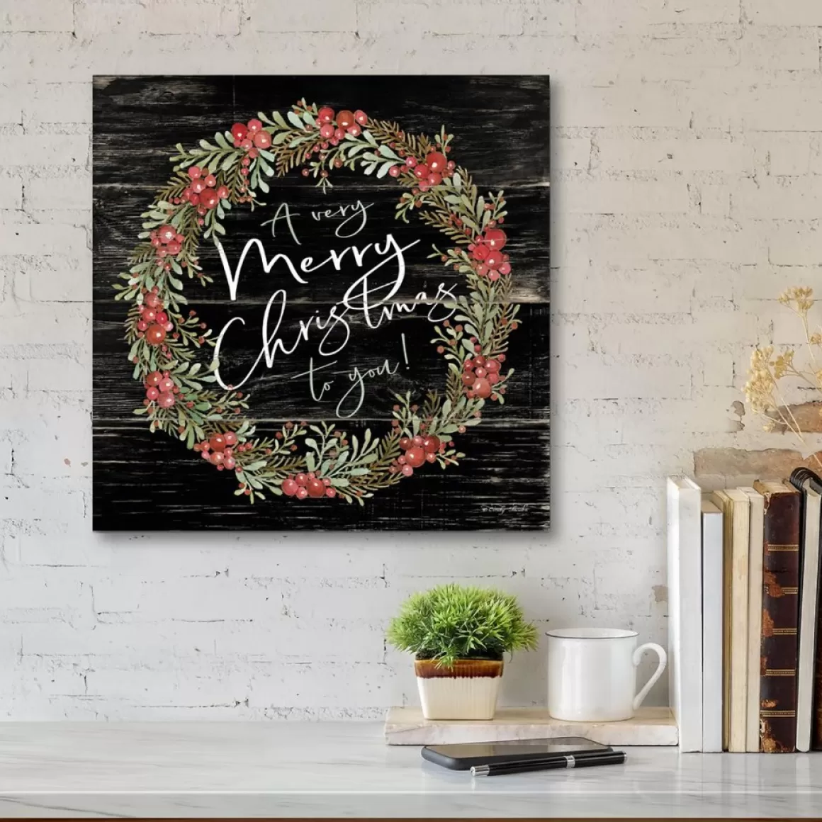 Courtside Market A Very Merry Christmas Wreath 14" X 14" Wood Art