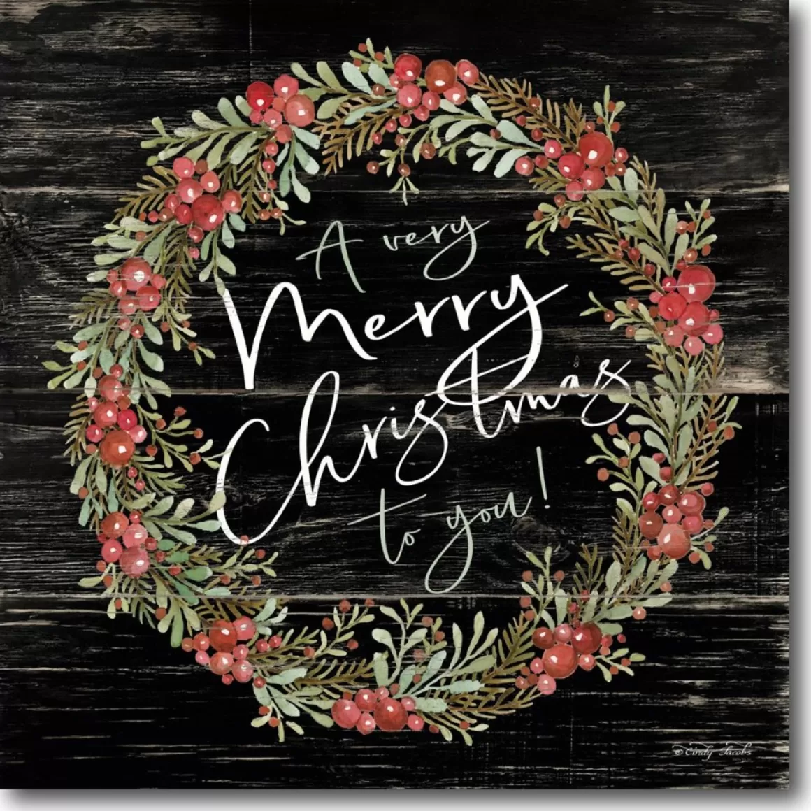 Courtside Market A Very Merry Christmas Wreath 14" X 14" Wood Art