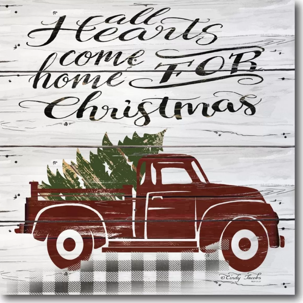 Courtside Market All Hearts Red Truck 14" X 14" Wood Art