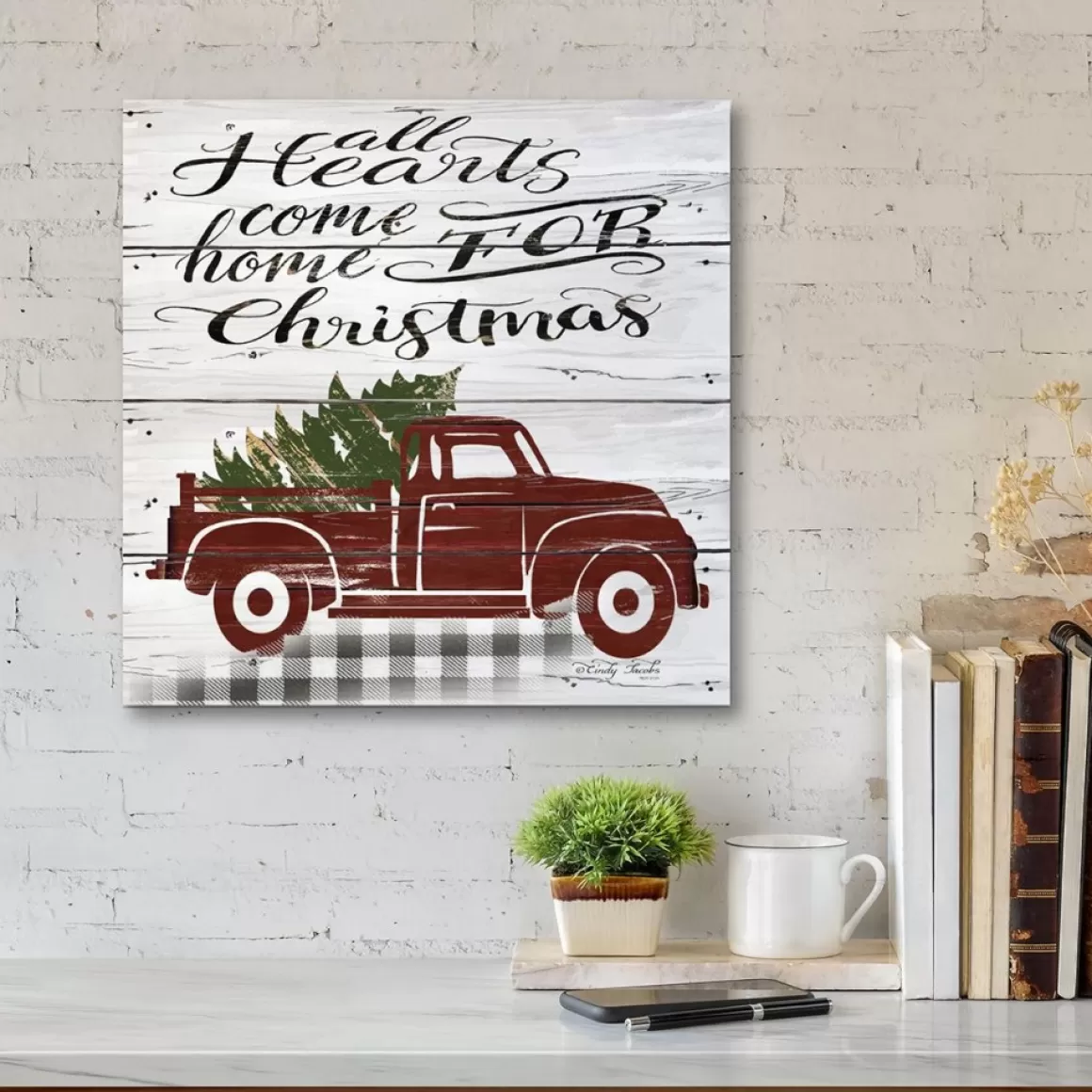 Courtside Market All Hearts Red Truck 14" X 14" Wood Art