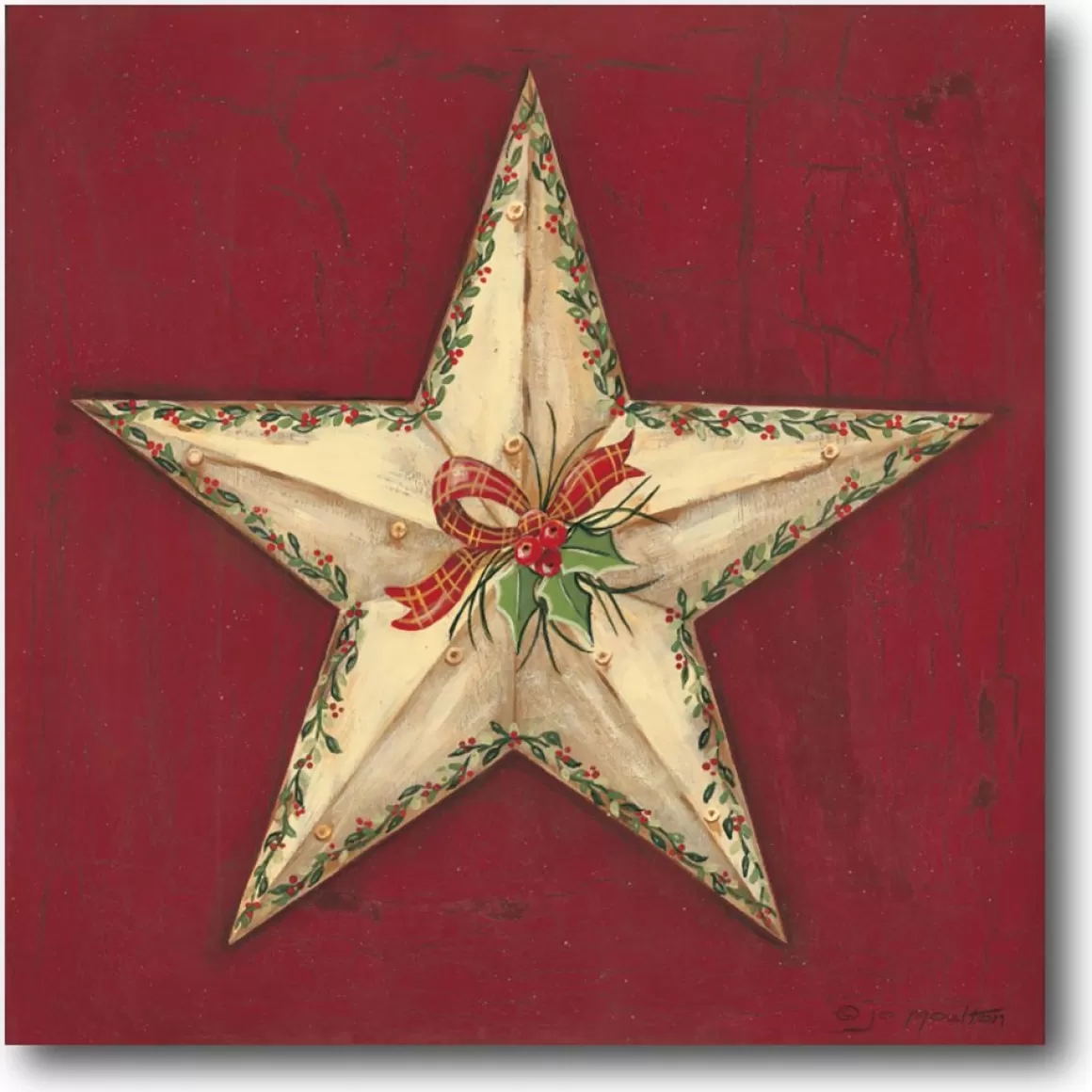 Courtside Market Brown Star With Holly 14" X 14" Wood Art