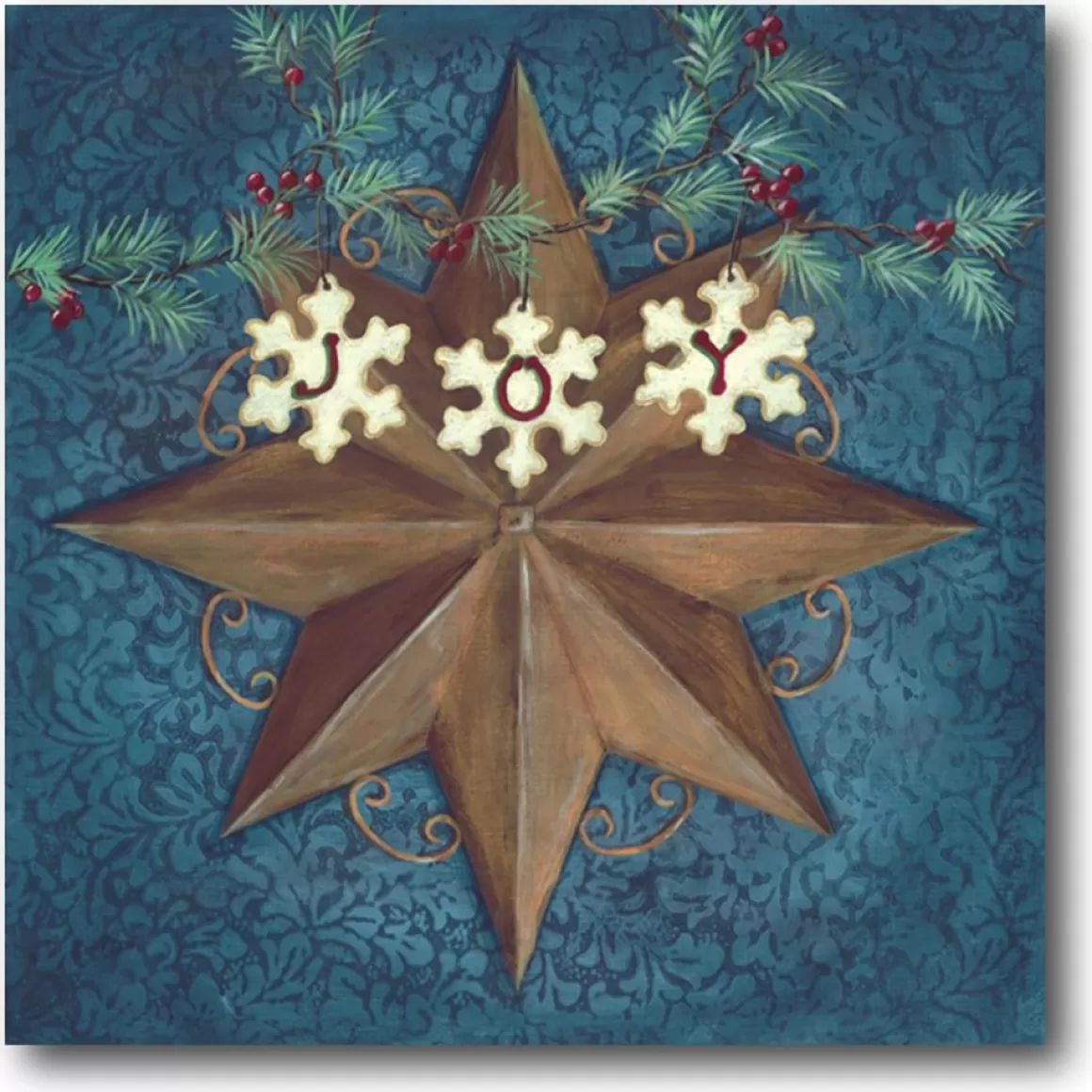Courtside Market Brown Star With Snowflakes 14" X 14" Wood Art