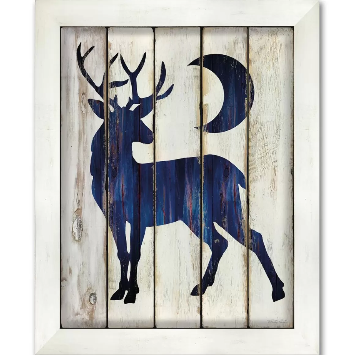 Courtside Market Buck And Moon 10.5" X 14" Wood Art - Navy Blue