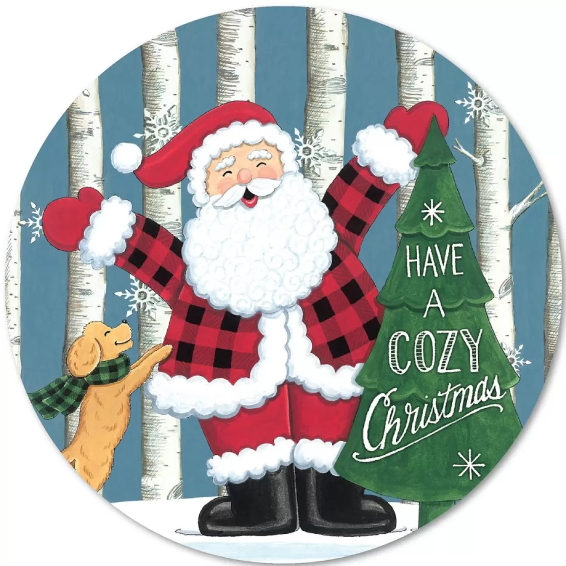 Courtside Market Buffalo Plaid Santa 12X12 Circular Wood Decor