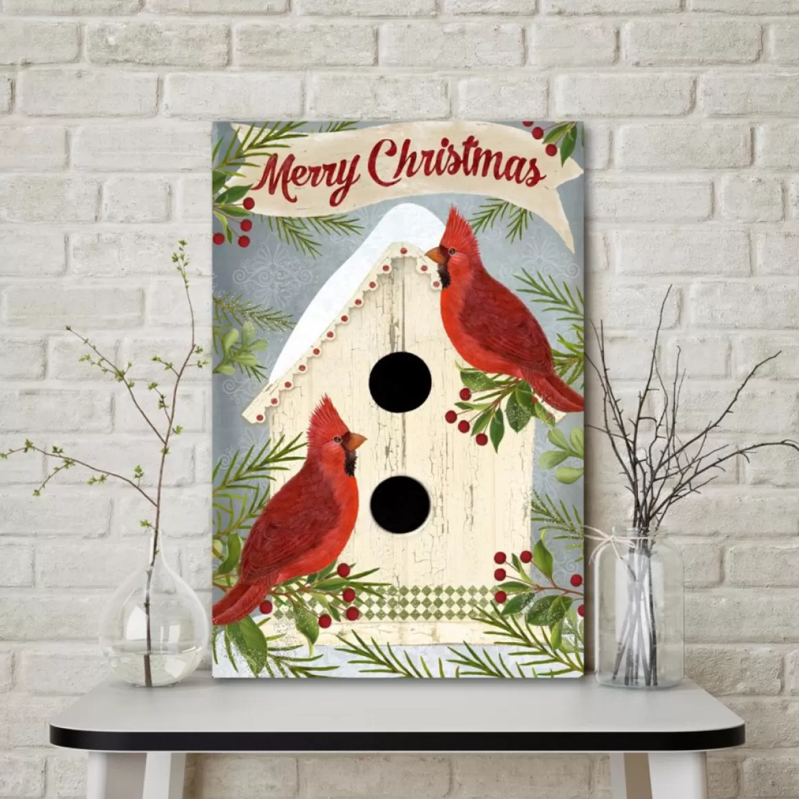 Courtside Market Canvas Wall Art - Cardinals Bird House, 16" X 20"