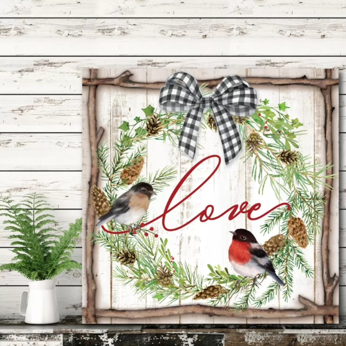Courtside Market Canvas Wall Art - Love Pinecone Wreath, 16" X 16"