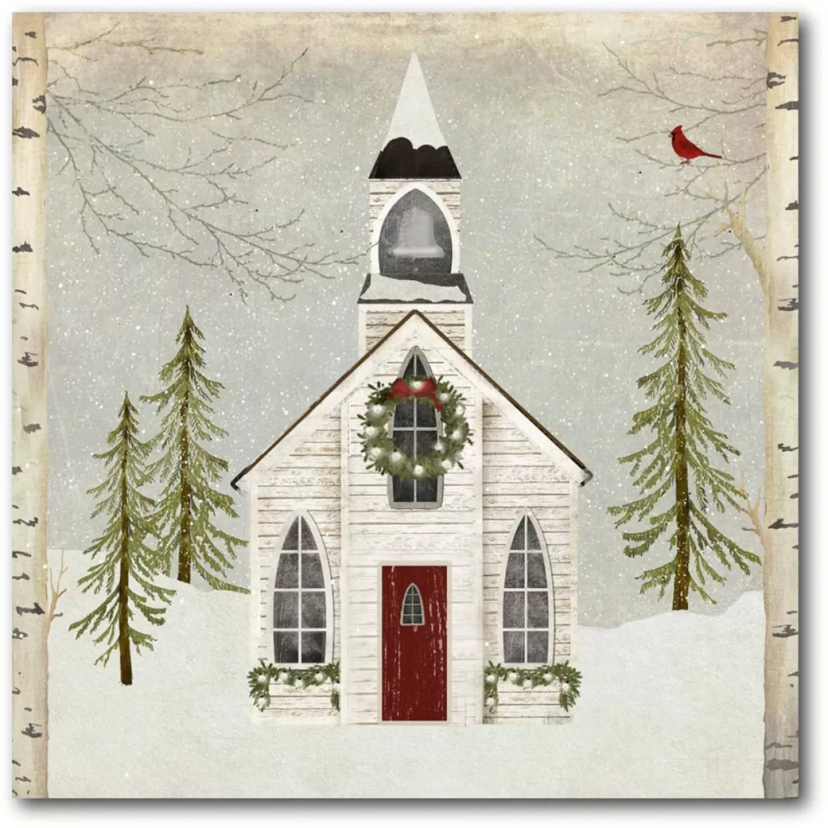Courtside Market Canvas Wall Art - Snow Barn, 16" X 16"