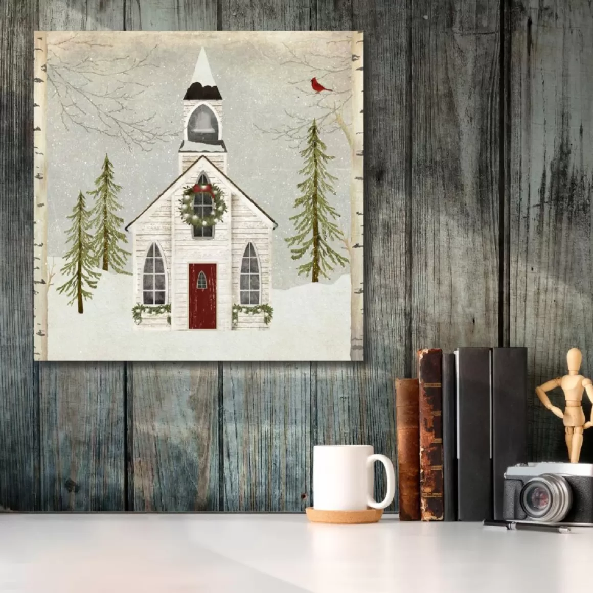 Courtside Market Canvas Wall Art - Snow Barn, 16" X 16"