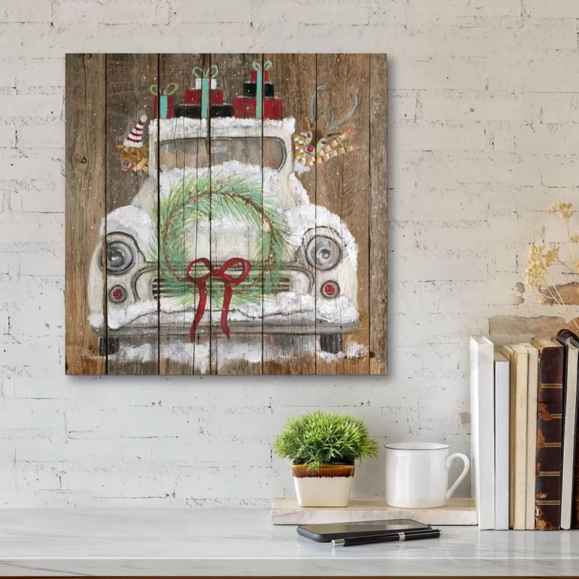 Courtside Market Christmas Truck 14" X 14" Wood Art
