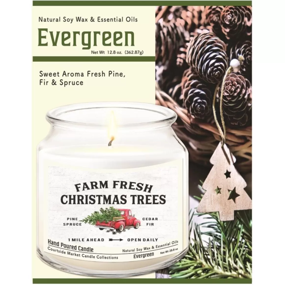Courtside Market Farm Trees Candle In Glass Jar With Silver Lid