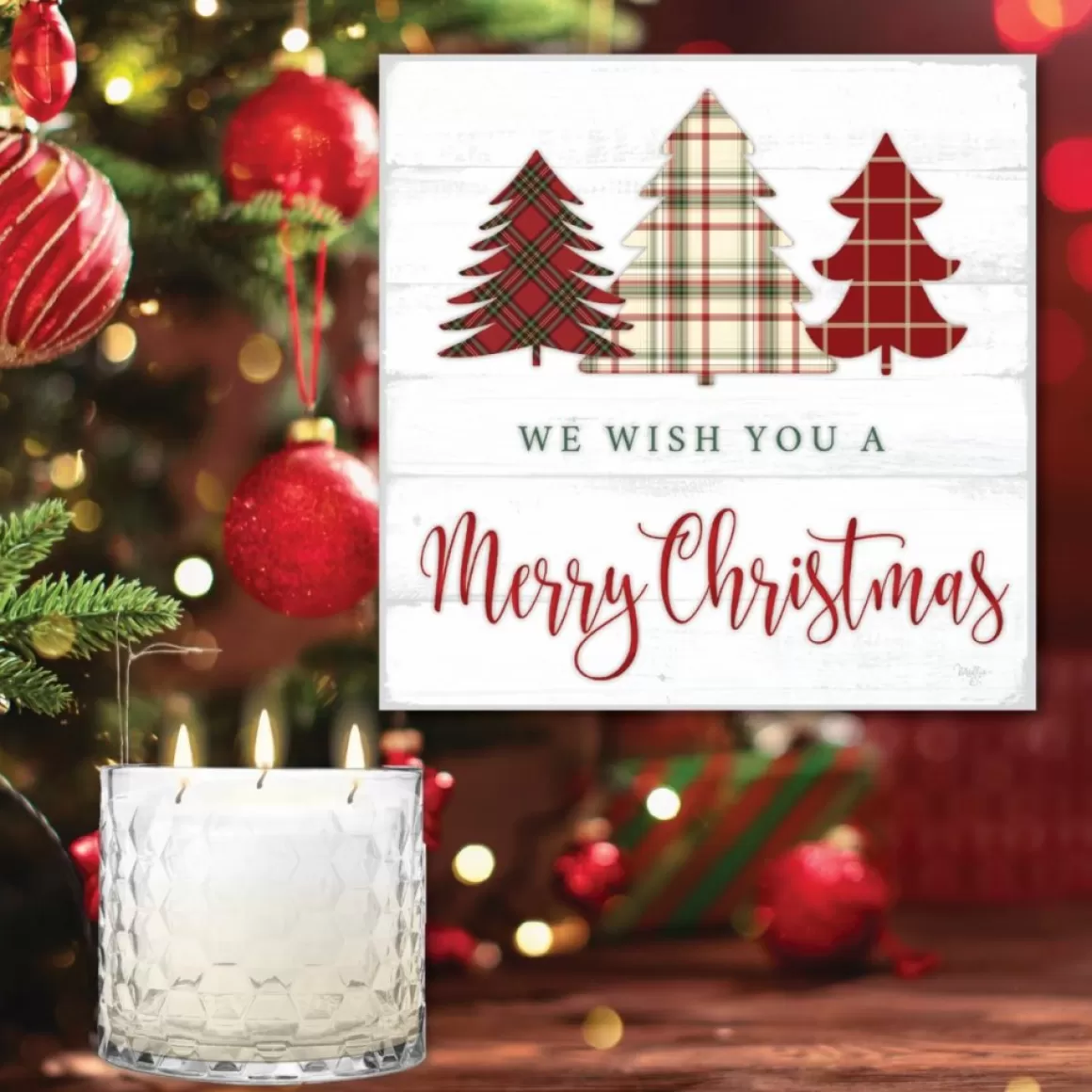 Courtside Market Merry Christmas Artboard & 13.5 Oz. 3-Wick Candle