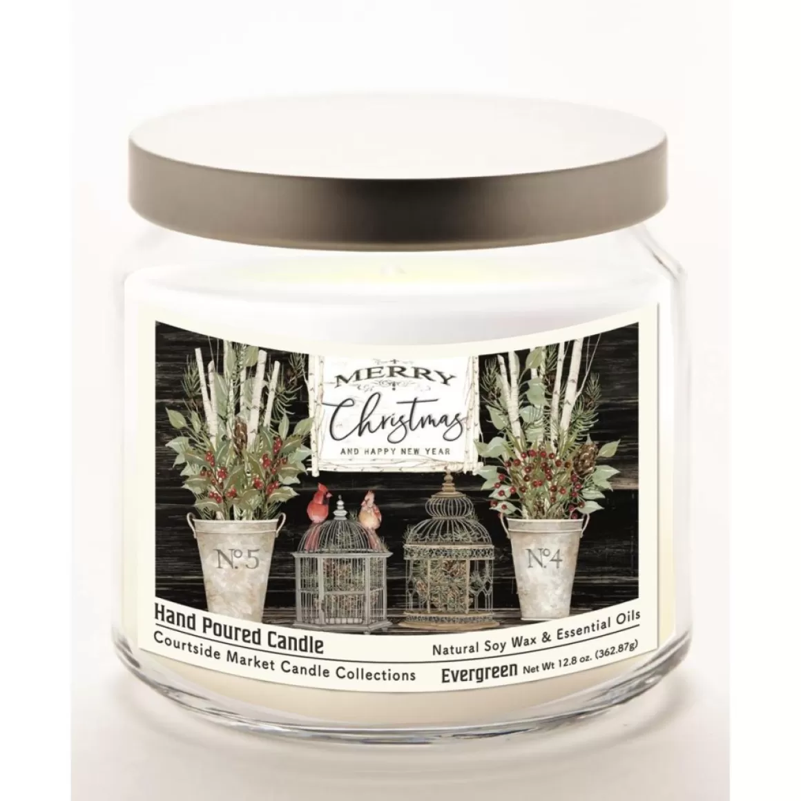 Courtside Market Merry Christmas Cardinals Wax Candle With Brushed Lid