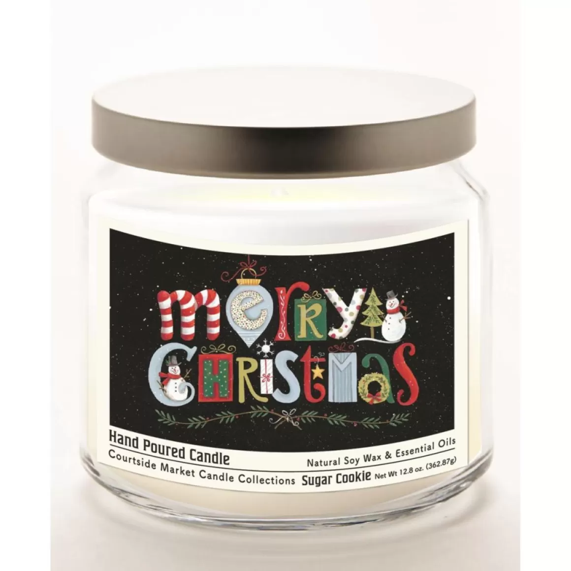 Courtside Market Merry Christmas Infused Wax Candle With Silver Lid