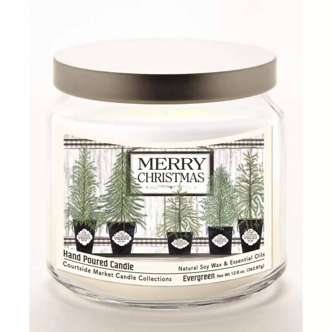Courtside Market Merry Christmas Wax Candle With Brushed Silver Lid