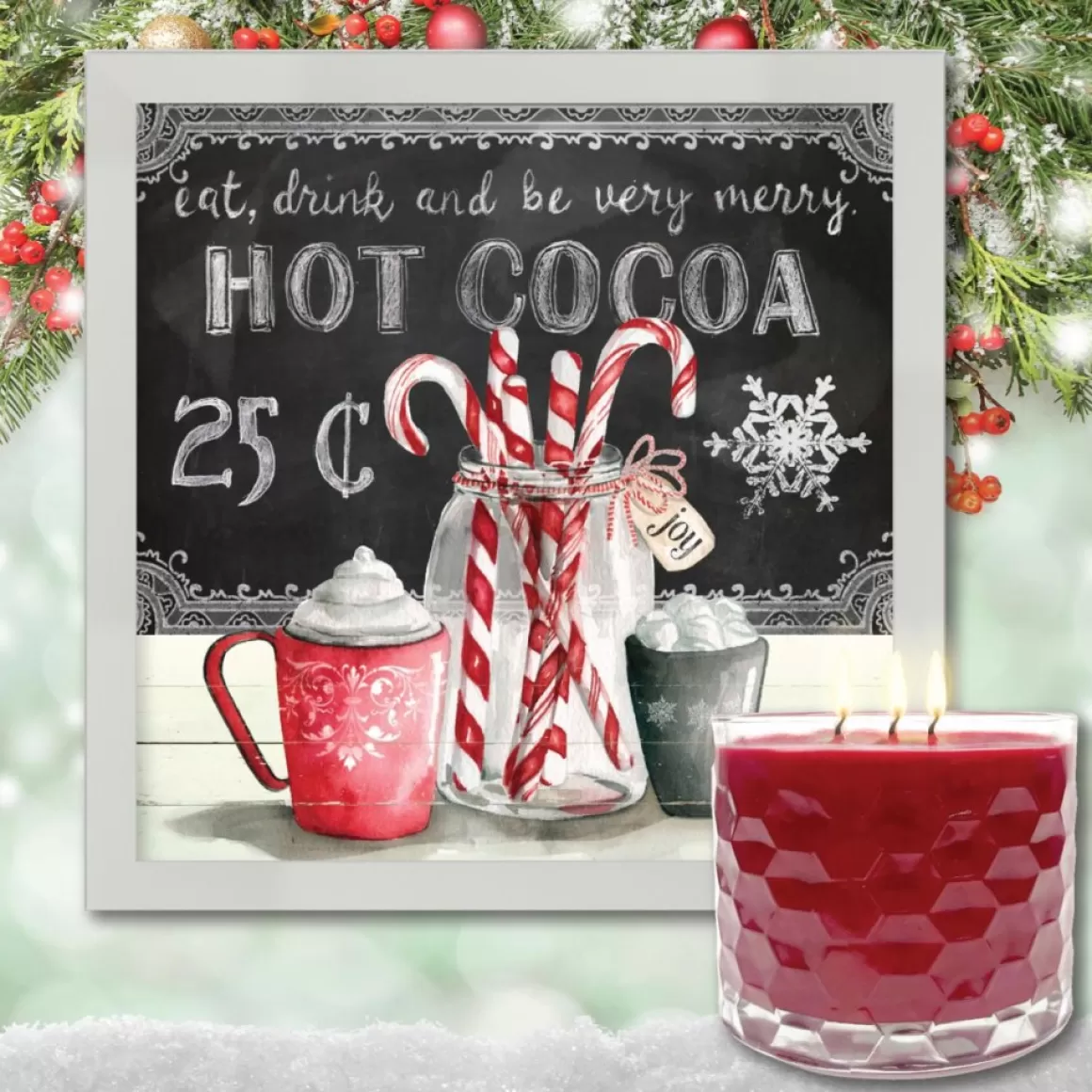 Courtside Market Peppermint Cocoa Artboard & 13.5 Oz. 3-Wick Candle