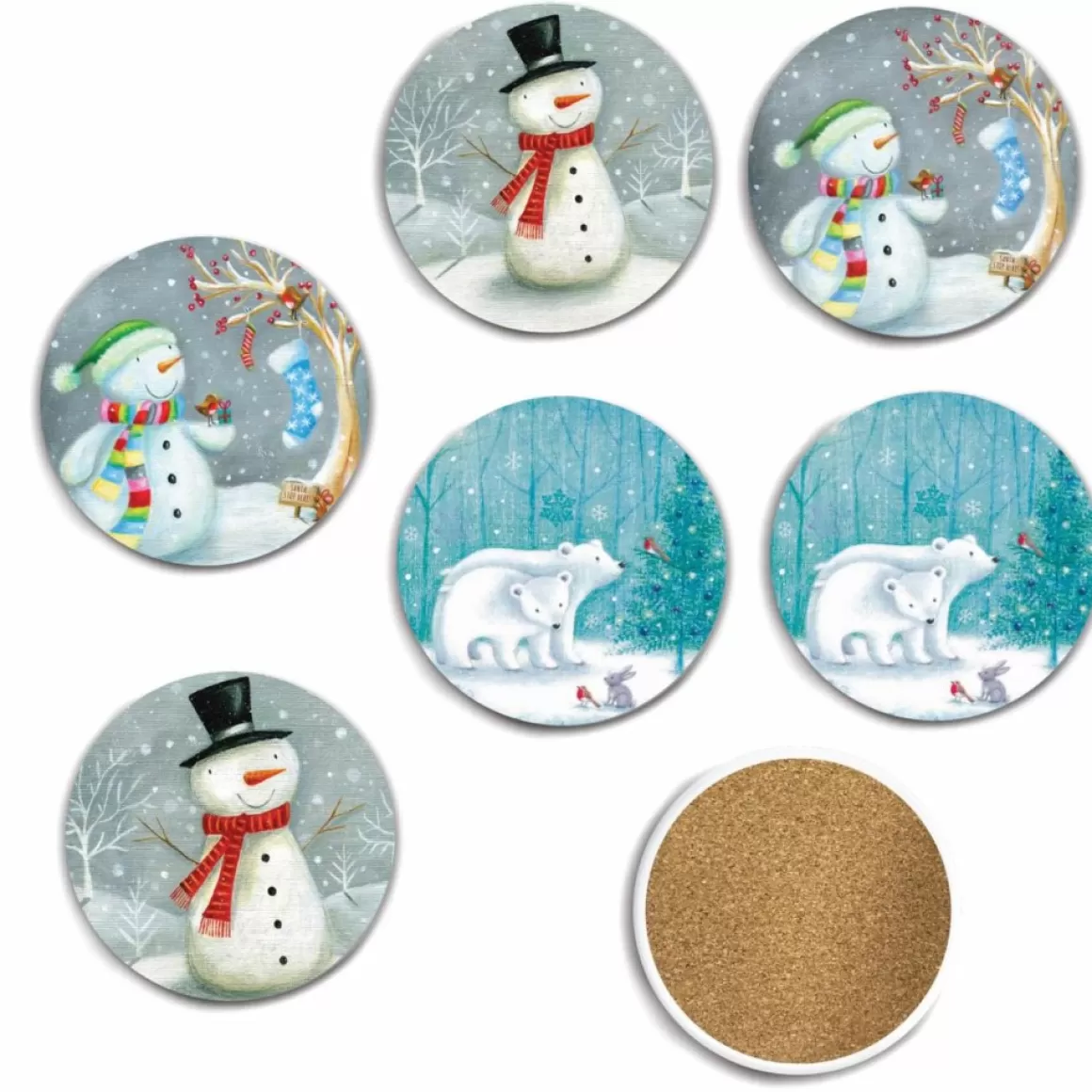 Courtside Market Snowman & Polar Bear 6-Piece Ceramic Coaster Set