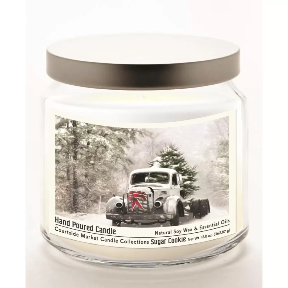 Courtside Market Snowy Christmas Truck Wax Candle With Silver Lid