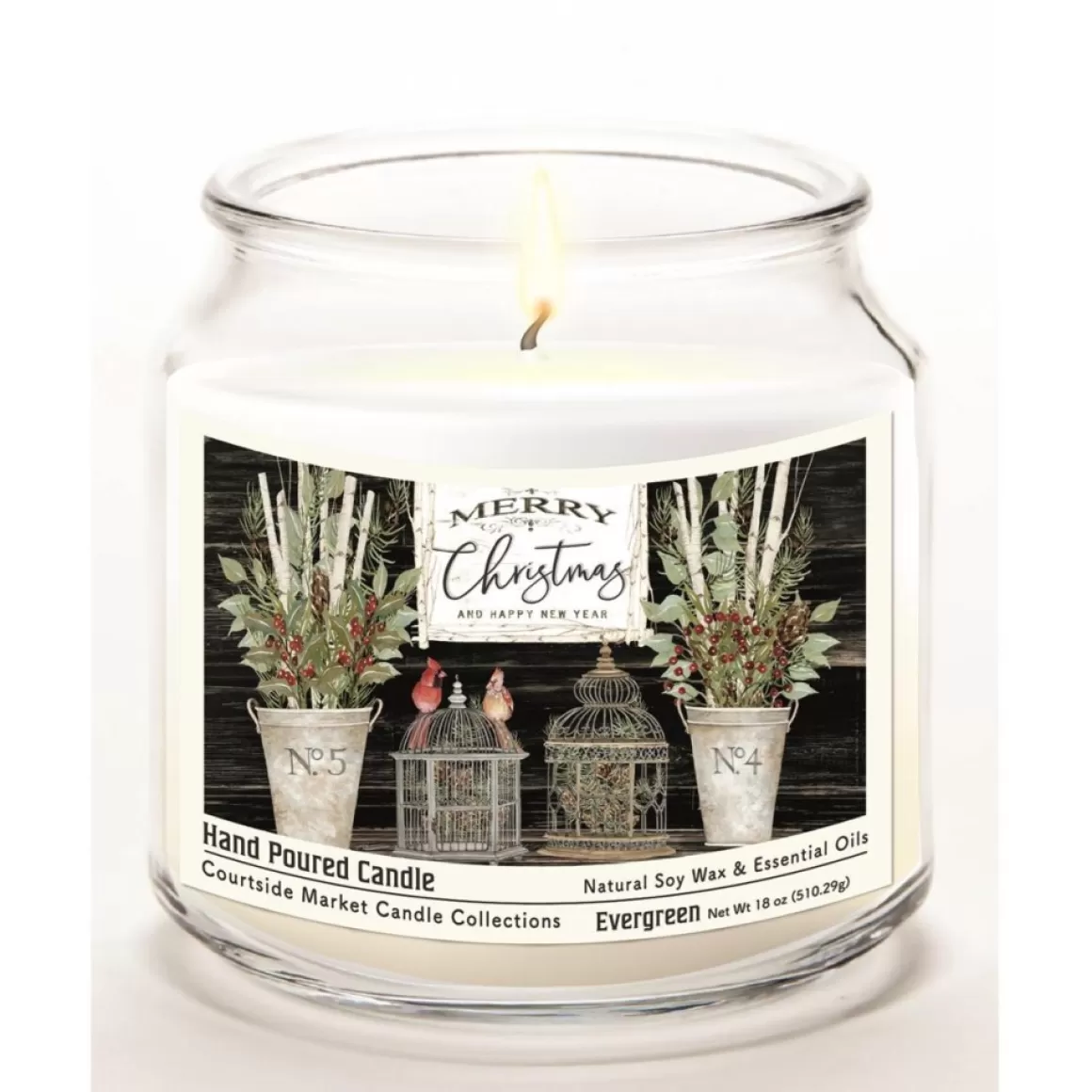 Courtside Market Soy Candle W/ Essential Oils + Lid - Merry Cardinals