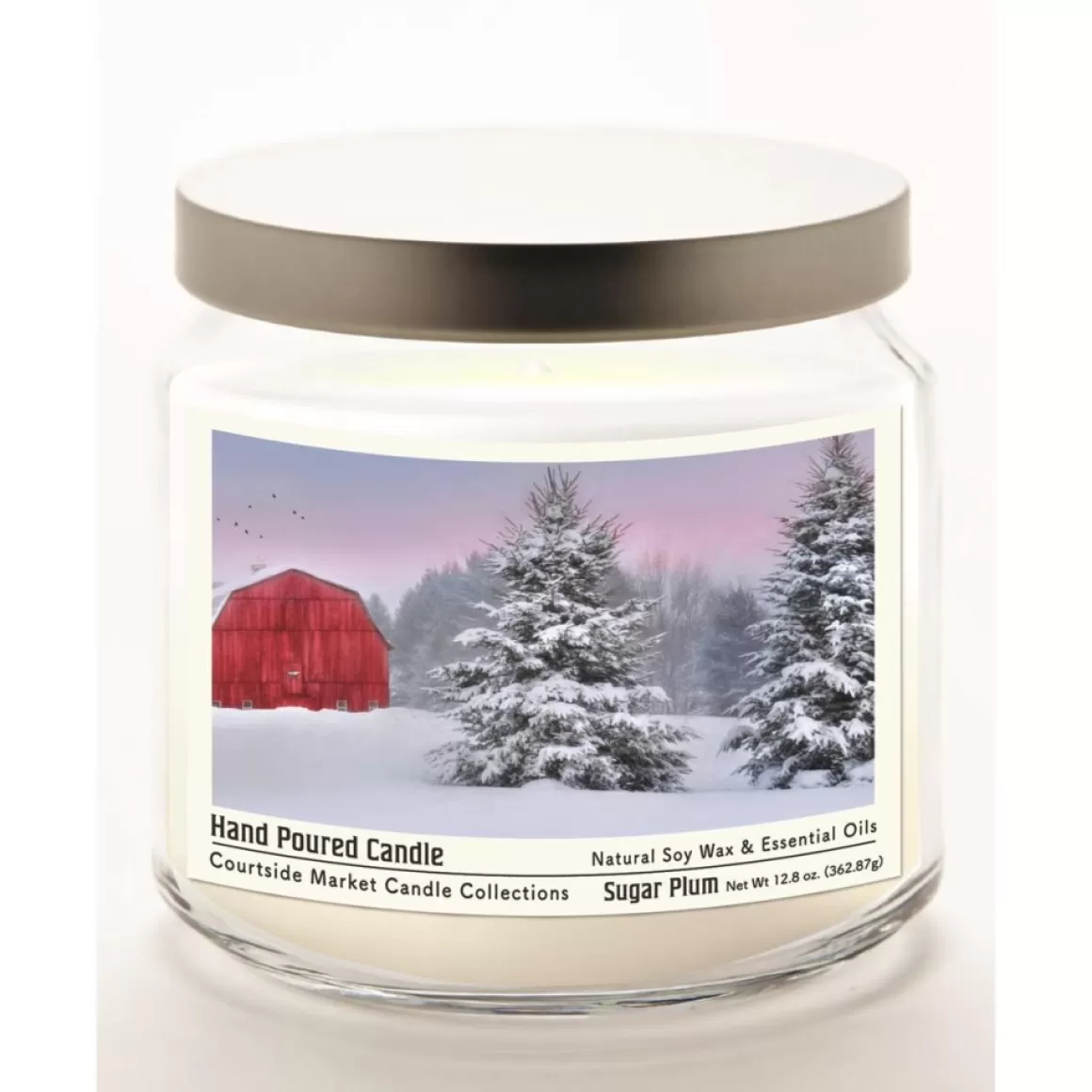 Courtside Market Tree Farm Wax Candle In Glass Jar With Silver Lid