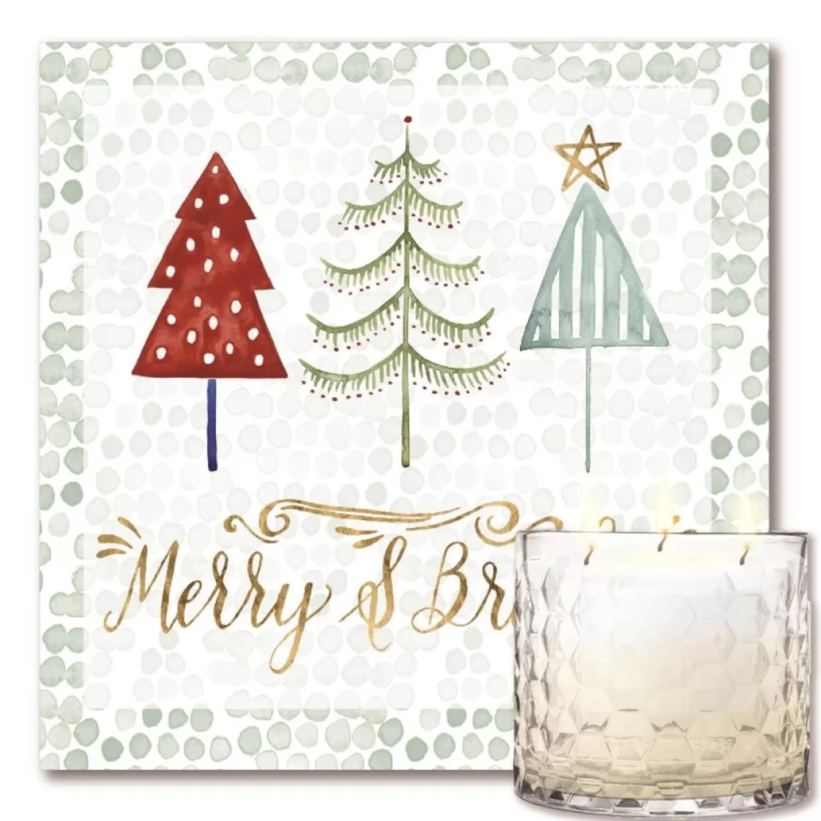 Courtside Market Xmas Tree Whimsy I Artboard & 13.5 Oz. 3-Wick Candle