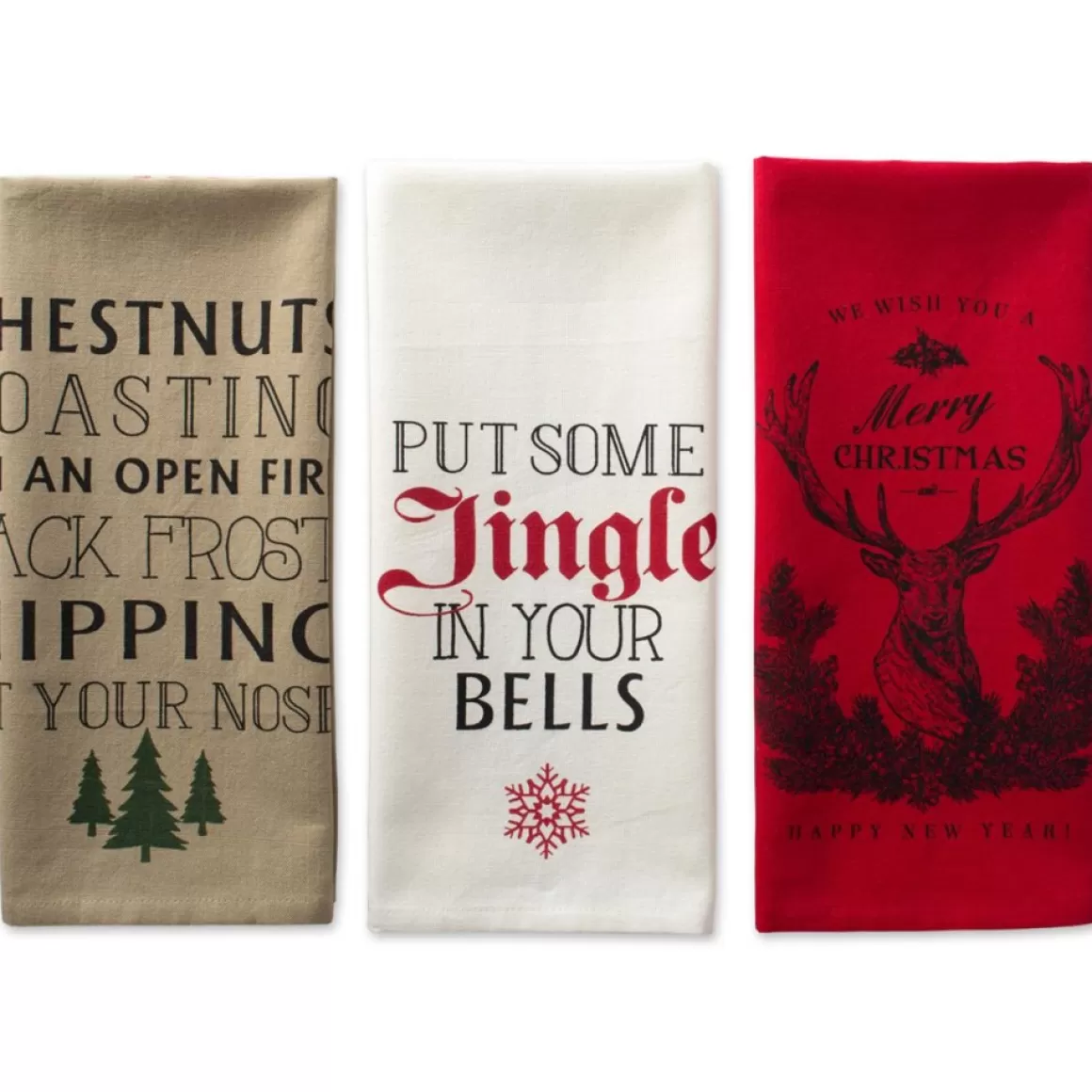 Design Imports Holiday Stag Christmas Print Kitchen Towel Set Of 3