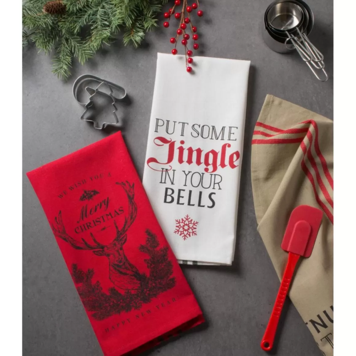 Design Imports Holiday Stag Christmas Print Kitchen Towel Set Of 3