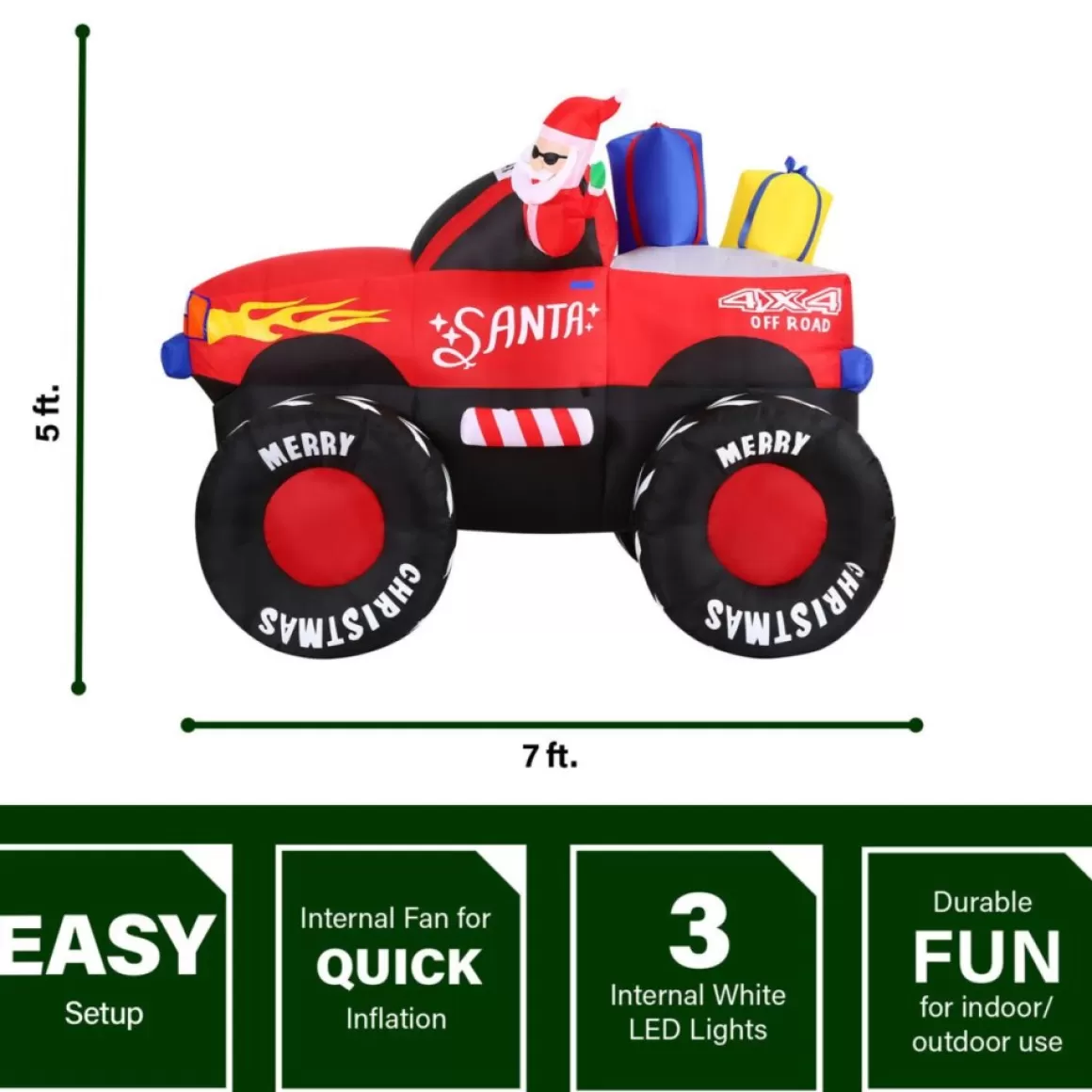 Fraser Hill Farm Fraser Hill 7-Ft. Wide Pre-Lit Inflatable Santa In Monster Truck