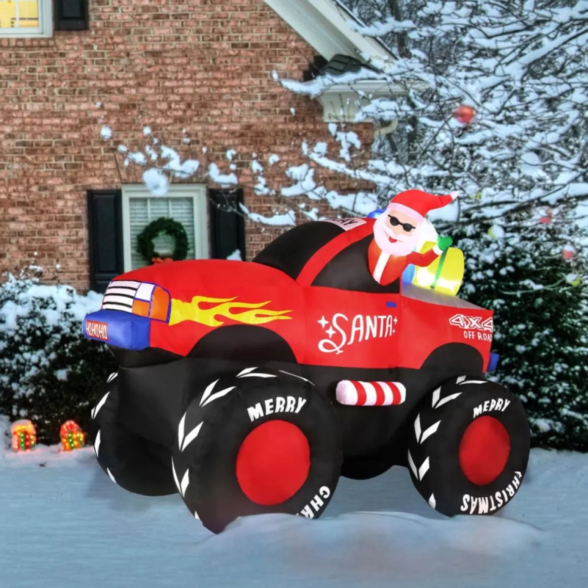 Fraser Hill Farm Fraser Hill 7-Ft. Wide Pre-Lit Inflatable Santa In Monster Truck