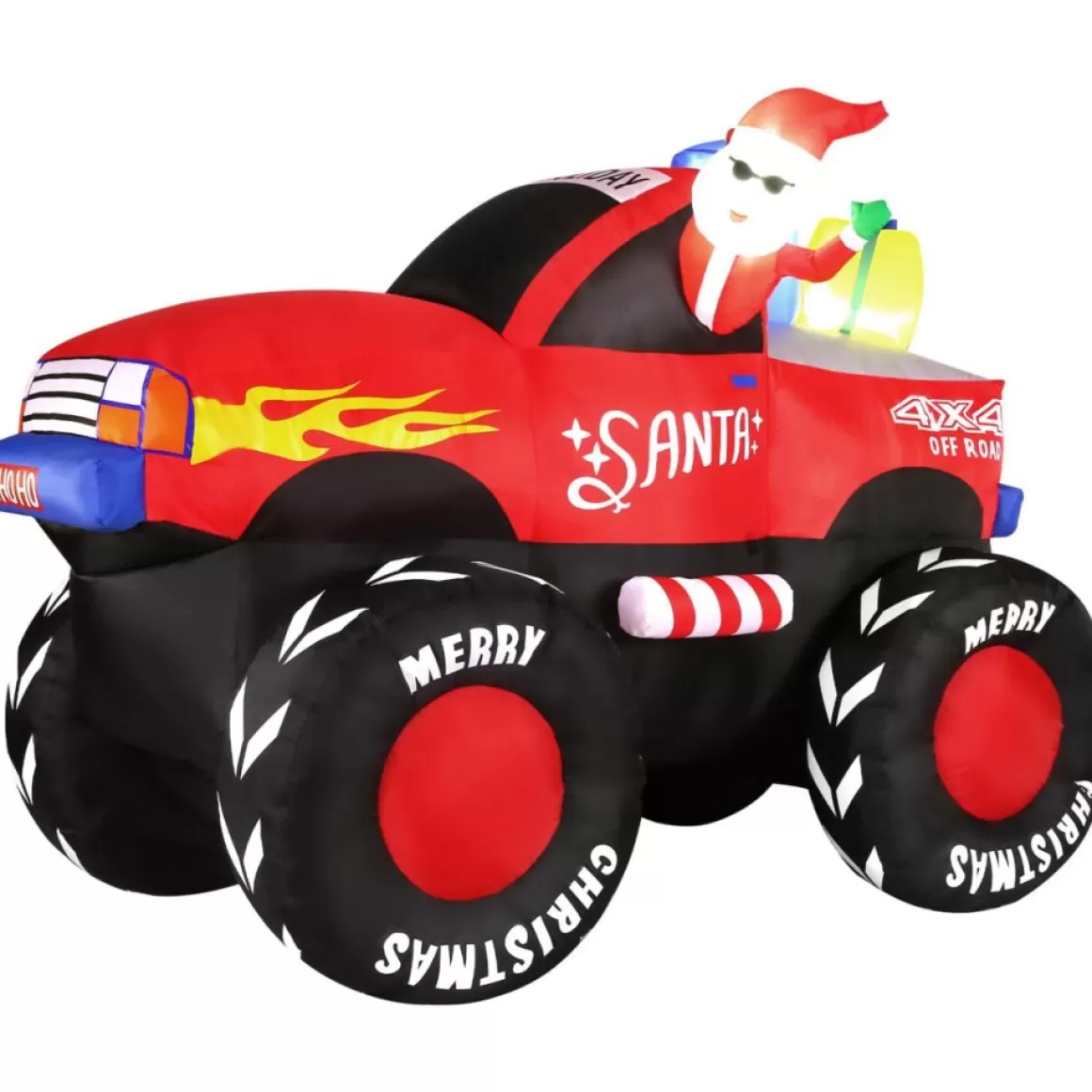 Fraser Hill Farm Fraser Hill 7-Ft. Wide Pre-Lit Inflatable Santa In Monster Truck